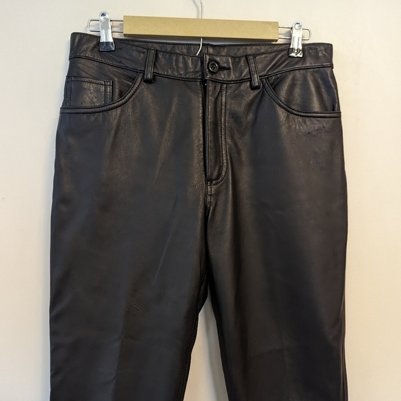 Vintage 90s Y2K Black Leather Straight Leg Pants Minimalist - Picture 4 of 15
